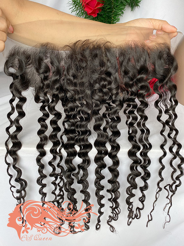 Csqueen Raw Burmese Curly13*4 Transparent lace frontal 100% Human Hair